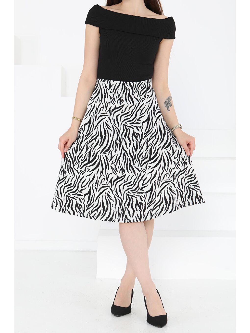 Desenli Mini Boy Etek Beyaz - 27236-2