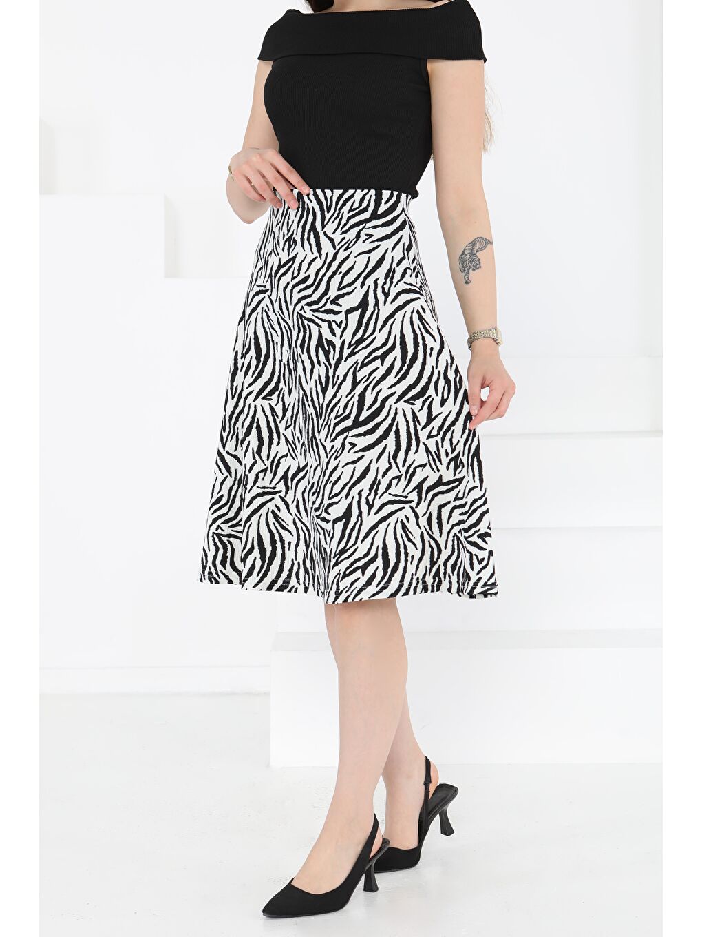 Desenli Mini Boy Etek Beyaz - 27236-3