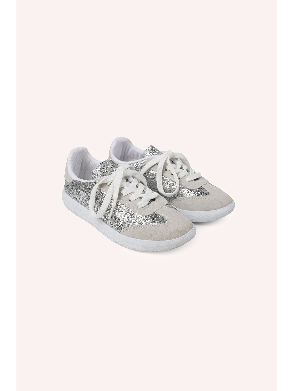 Gri Kız Çocuk Bağcıklı Simli Gümüş Sneaker-3