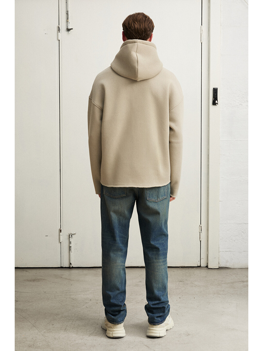 Bej Colega Erkek Yumuşak İçi Polarlı Organik Pamuklu Kanguru Cepli Taş Sweatshirt-5
