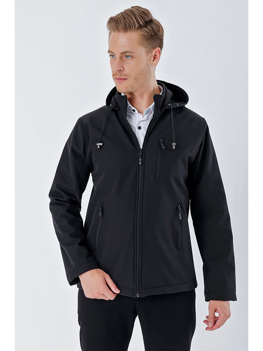 Siyah Kapüşonlu Astarlı Slim Fit Dar Kesim Casual Mont 1007235163-2