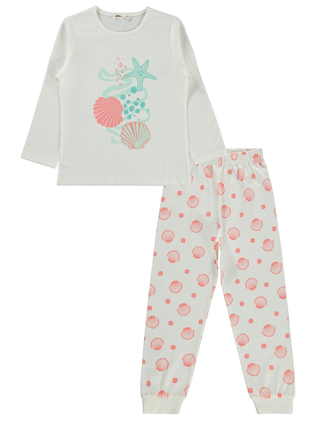 Girls Deniz Kabuğu Desenli 6-9 Yaş Pijama Takımı - Kırık Beyaz