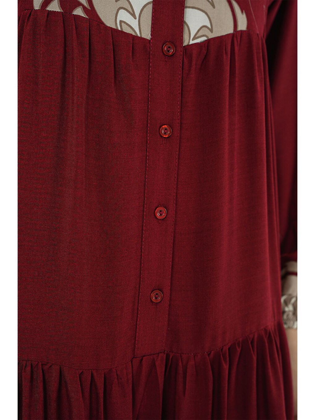 2423 Otantik Desenli Tesettür Elbise - C. Bordo-3