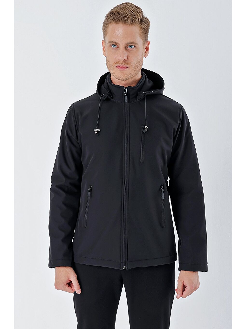 Siyah Kapüşonlu Astarlı Slim Fit Dar Kesim Casual Mont 1007235163-4