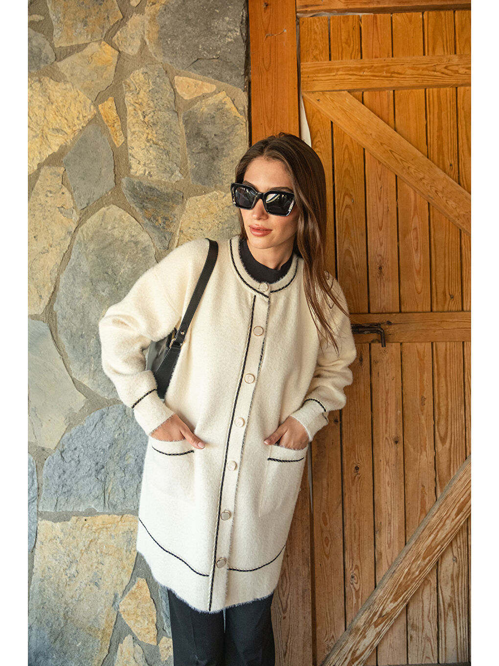 Kadın Bisiklet Yaka Triko Ceket Bej-3