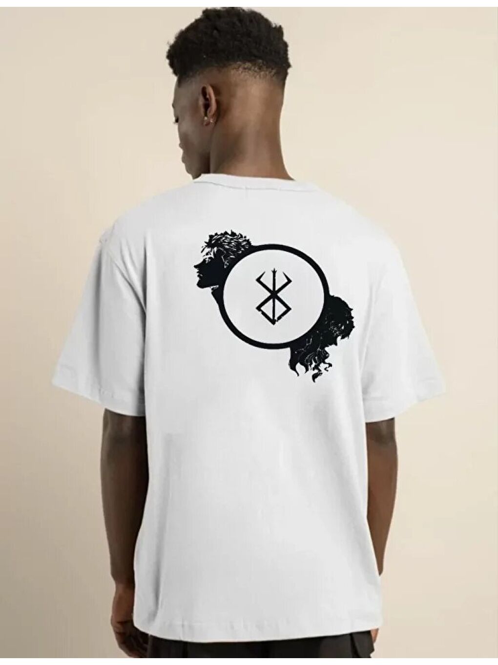 Unisex Bisiklet Yaka Baskılı Oversize T-Shirt - Beyaz-1