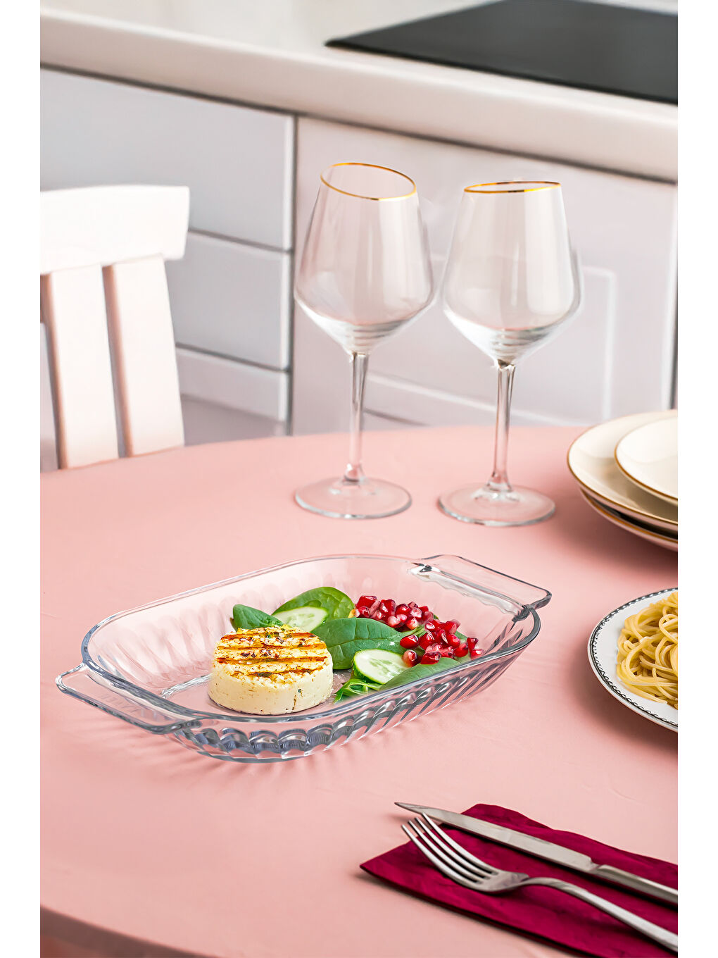 Renksiz 1160 Shell Kulplu Cam Servis Sunum Tabağı 17x30 cm