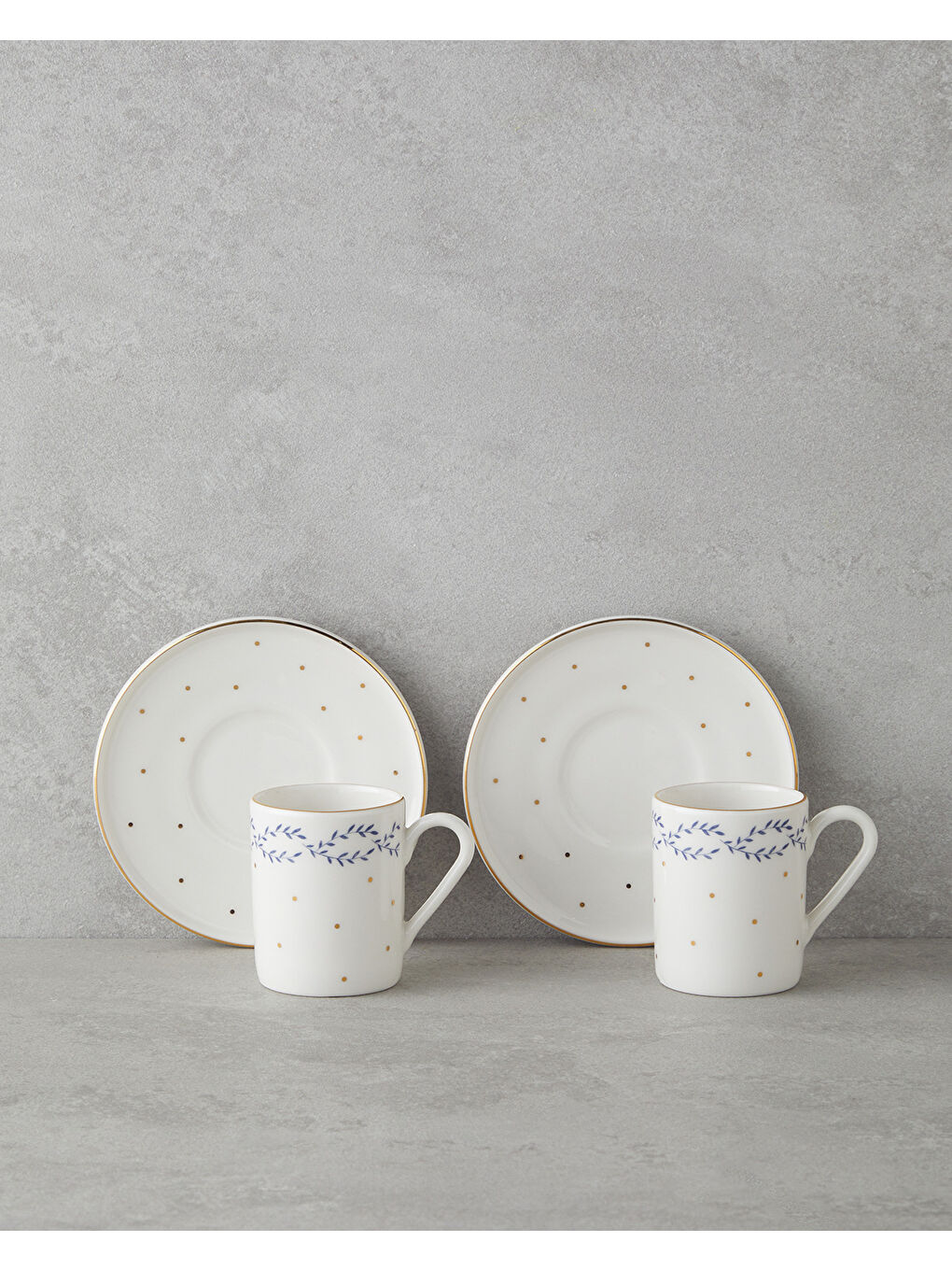 Sarı Blossia Bone Porselen 4 Parça 2 Kişilik Kahve Fincan Takımı 90 ml Mavi Gold-1