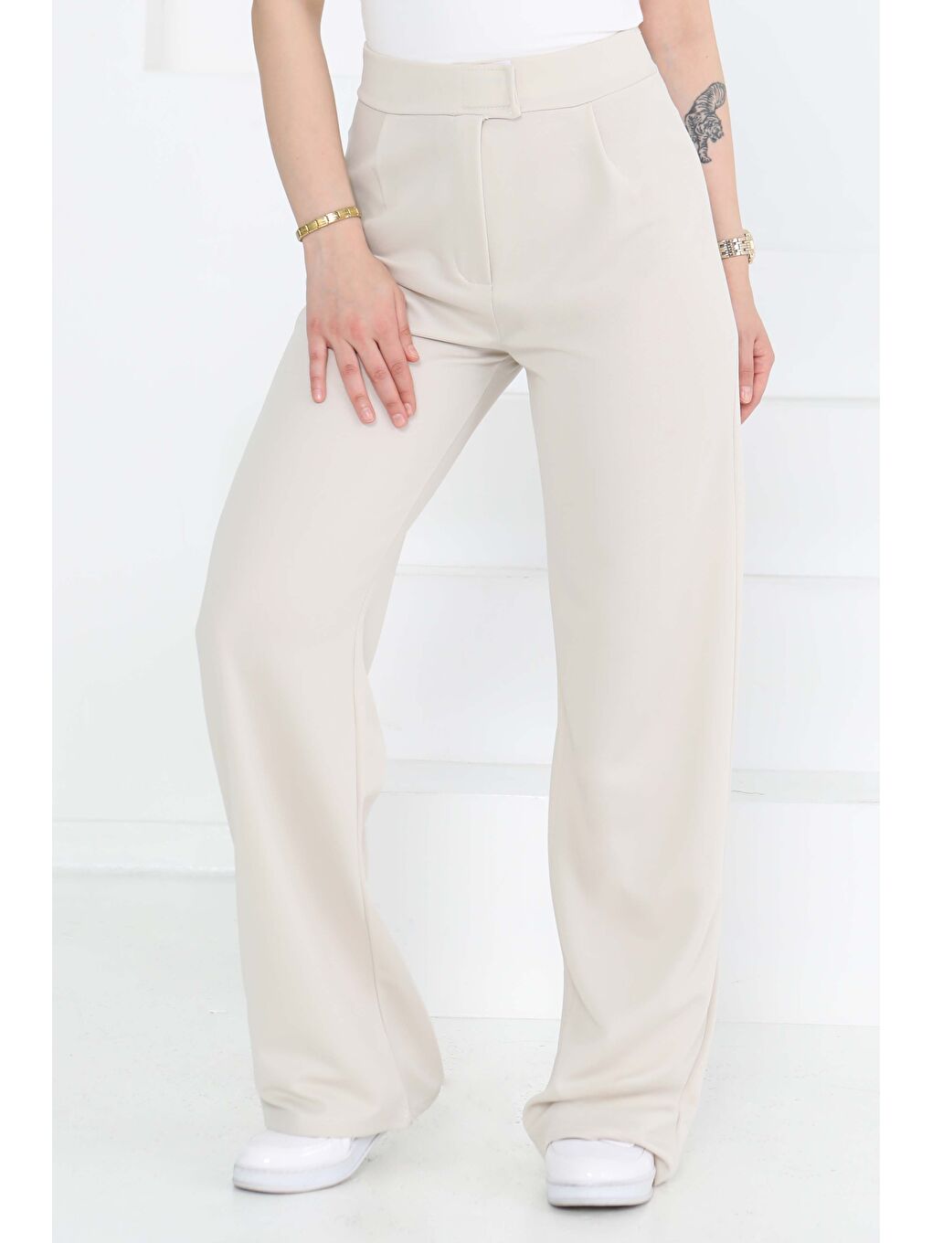 Ekru Palazzo Pantolon Krem - 27077-1