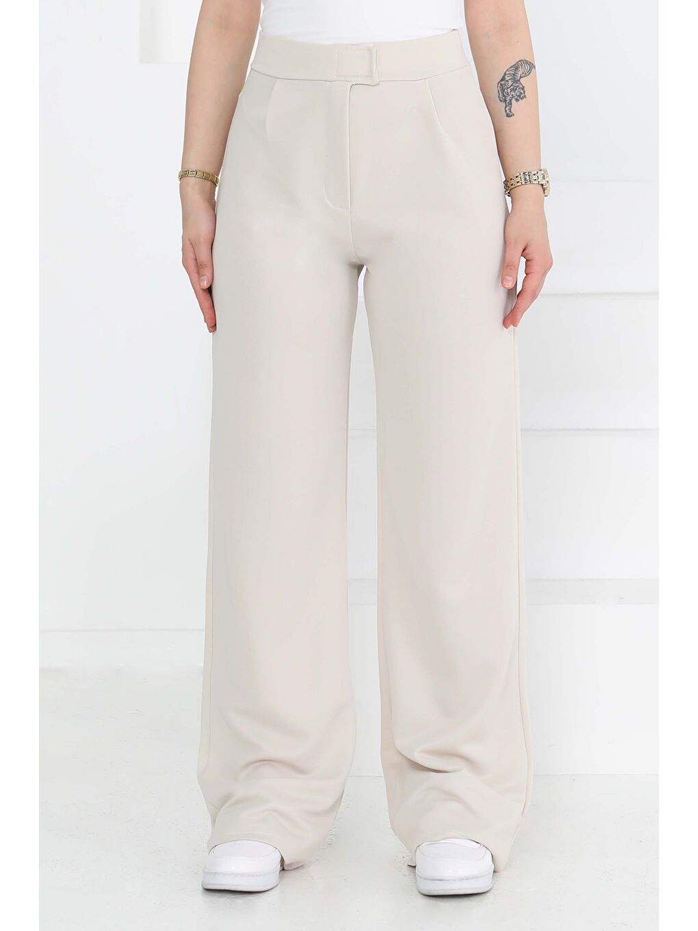 Ekru Palazzo Pantolon Krem - 27077-2