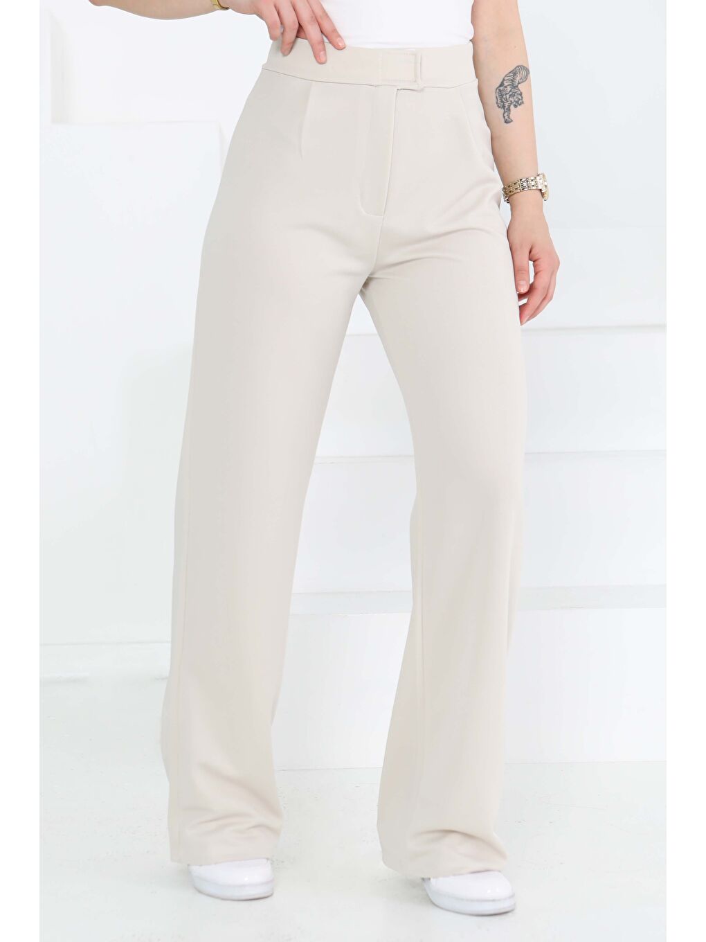 Ekru Palazzo Pantolon Krem - 27077-3