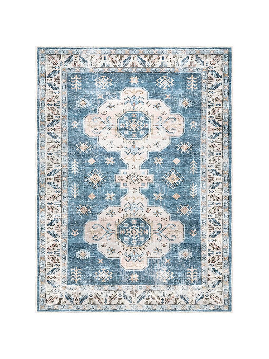 Mavi Dekoratif Özel Tasarım Yıkanabilir İnce Kaymaz Tabanlı Modern Halı KECE FR38