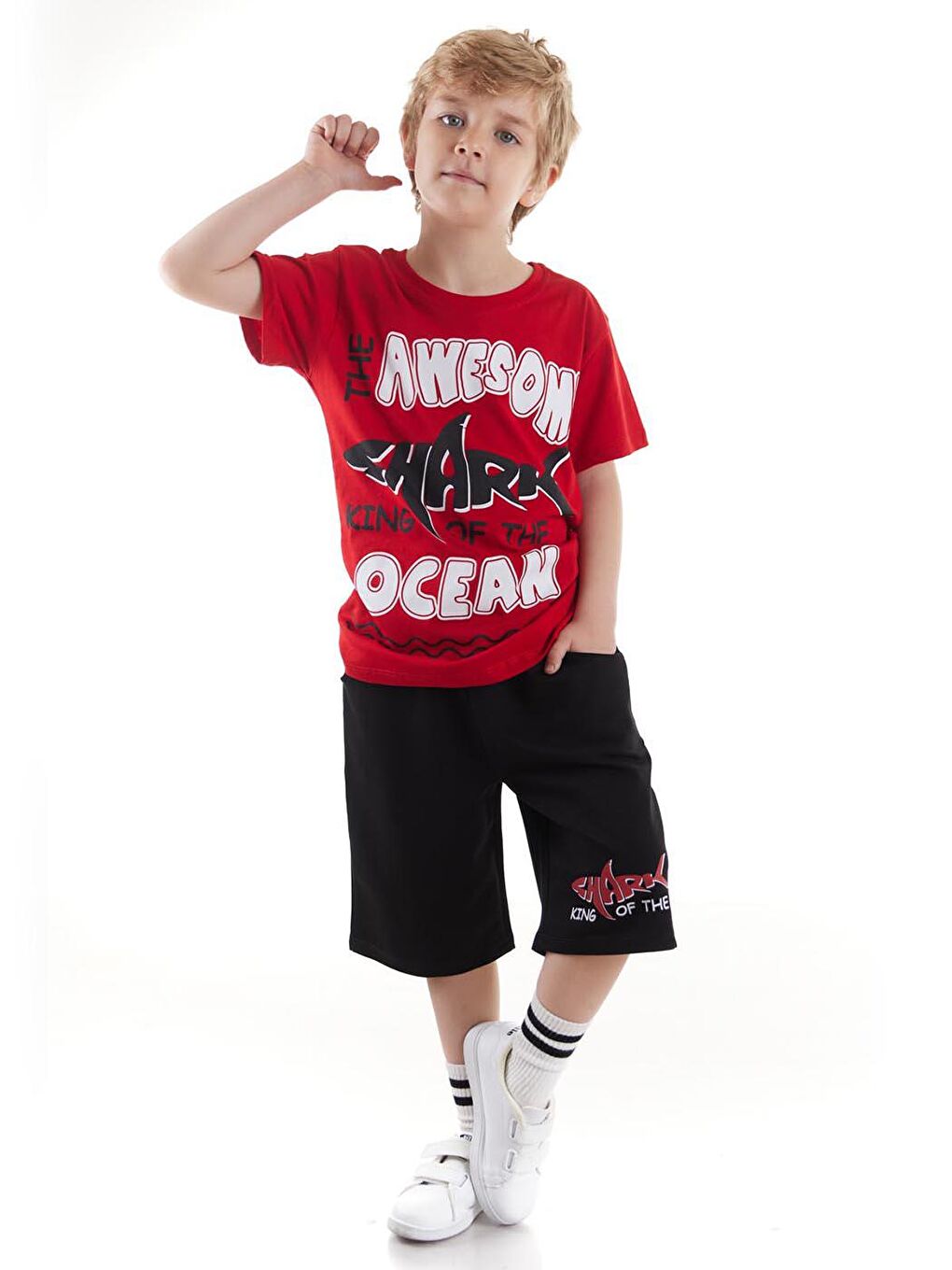 Kırmızı Erkek Çocuk Takım Awesome Baskılı Kaprili Alt Üst Takım Trend Pamuklu Ak2520