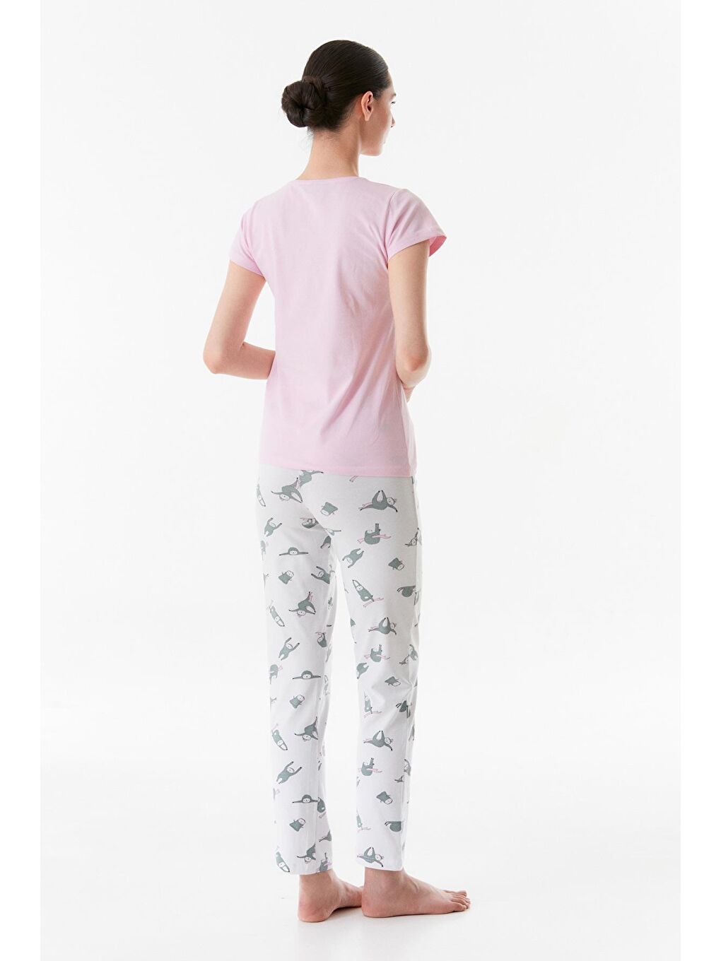 Fullamoda Pembe Baskılı Bisiklet Yaka Pijama Takımı - 4