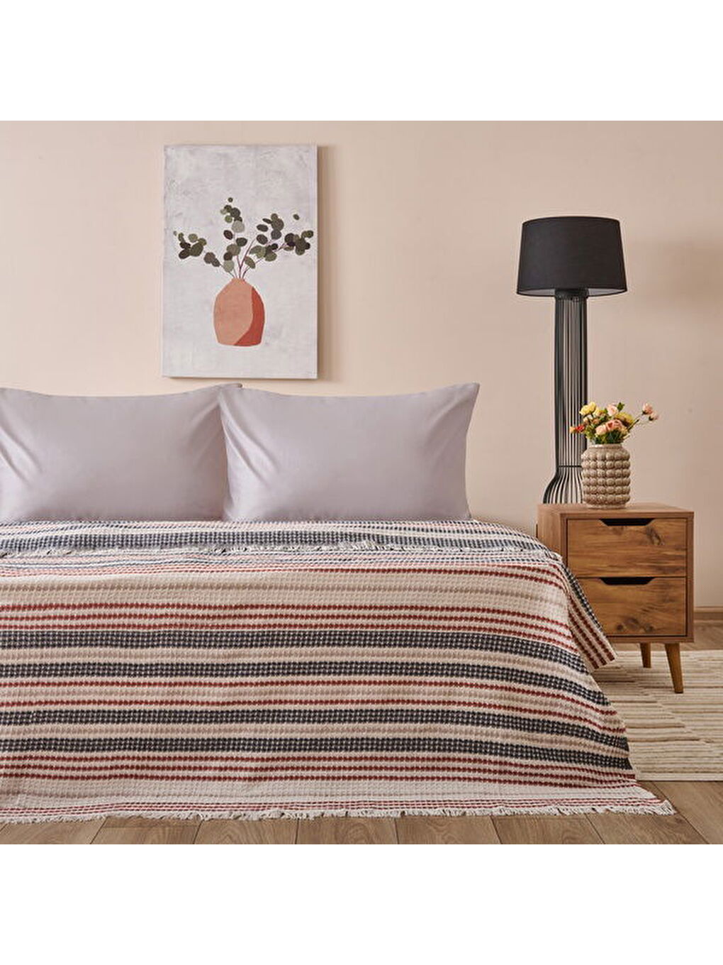 Soft Radiant Tek Kişilik Pike - Ekru / Lacivert - 160x230 cm-1