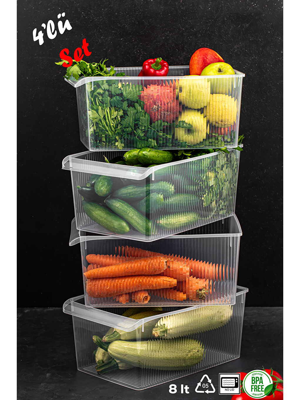 Beyaz 3185 4lü 8 Litre Dolap İçi ve Buzdolabı İçi Düzenleyici Banyo Mutfak Organizeri 20x32x14 cm