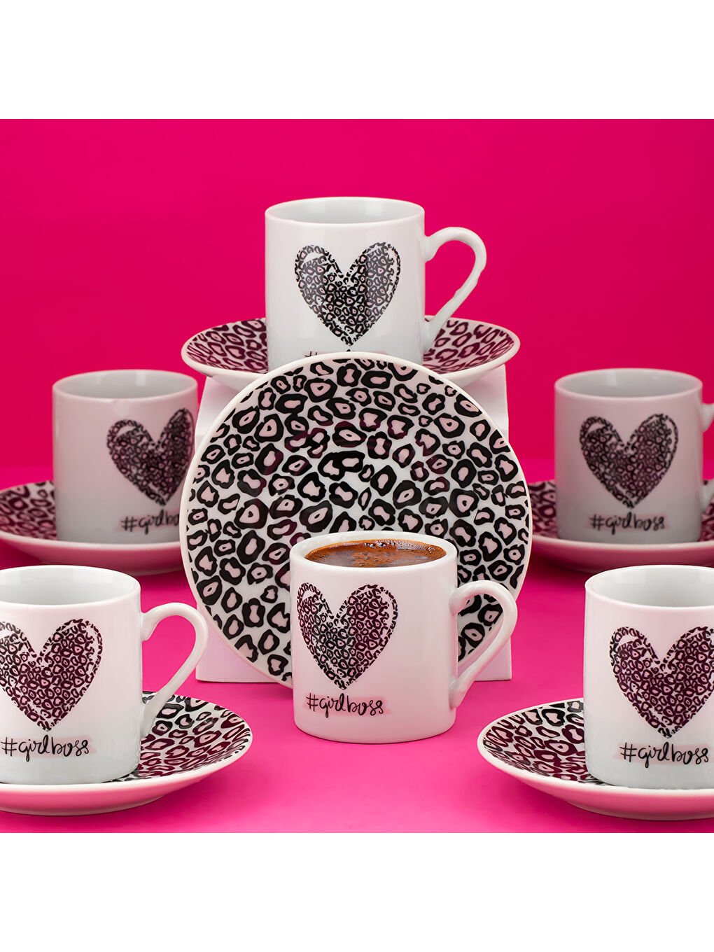 Siyah 11 Porselen 12 Parça 6 Kişilik Türk Kahvesi Fincan Takımı 90ml-1