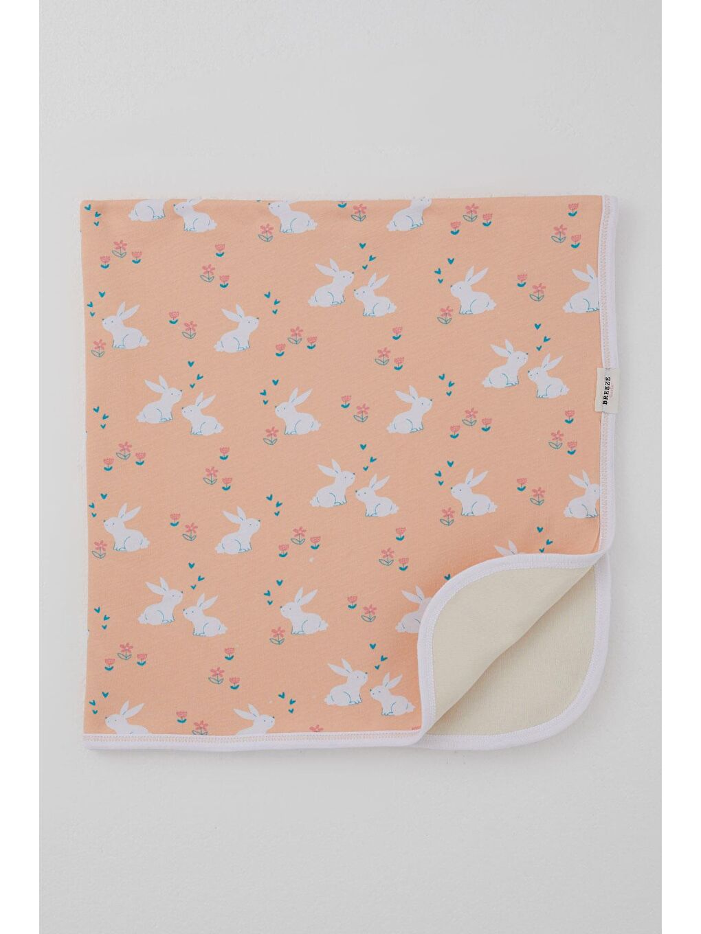 Pembe Yenidoğan Bebek Battaniyesi Sevimli Tavşancıklar Desenli Çiçekli Somon (78 X 88 Cm)-1