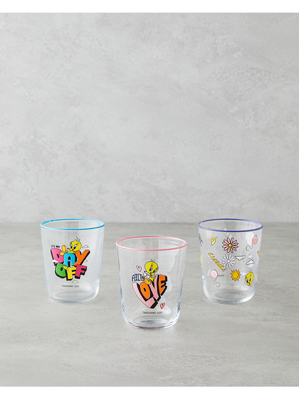 Beyaz Tweety Cam 3'lü Lisanslı Bardak 315 Ml Renkli