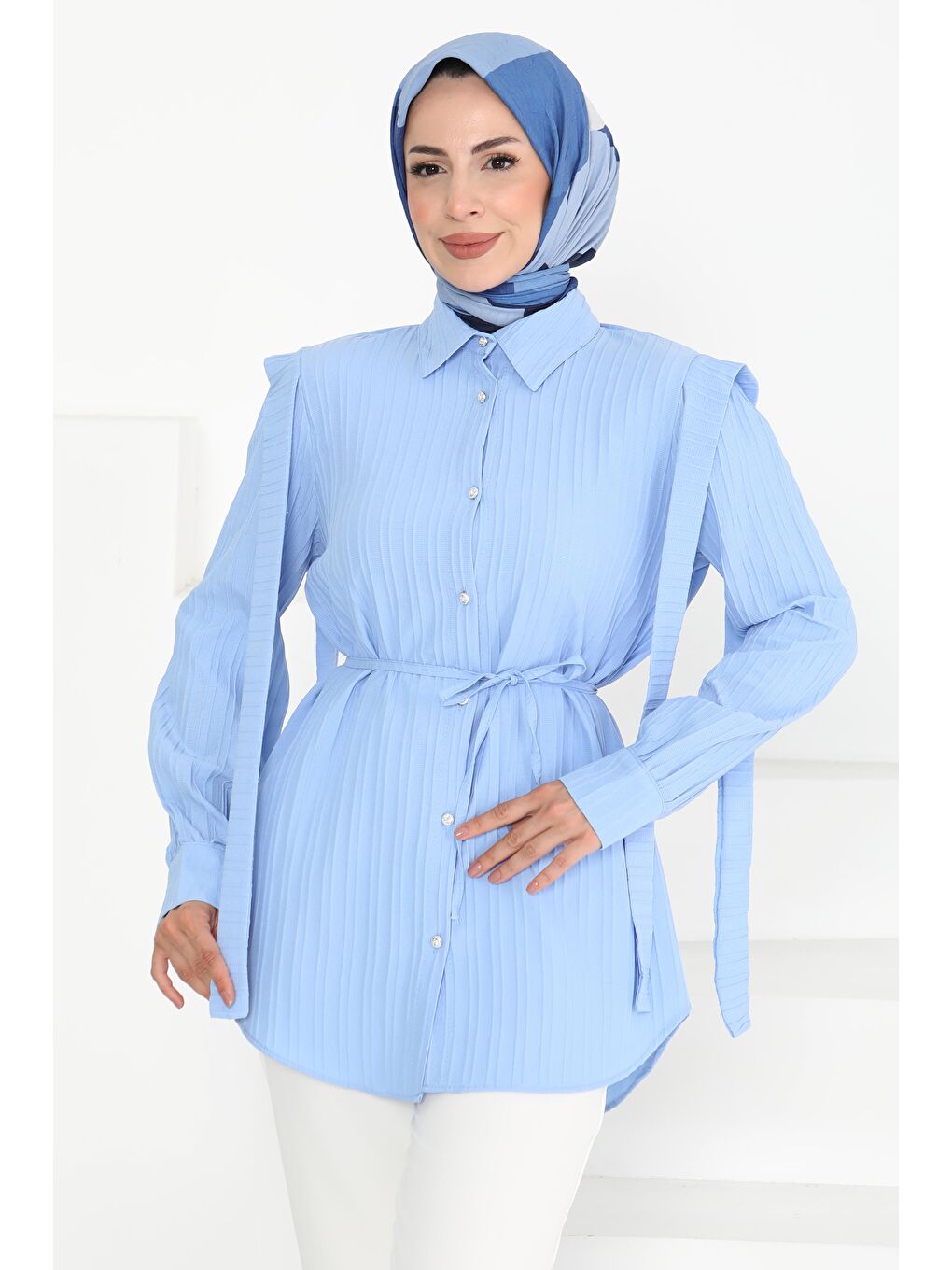 Omuz Bağlama Detaylı Tunik Bebe Mavi - 27195-1