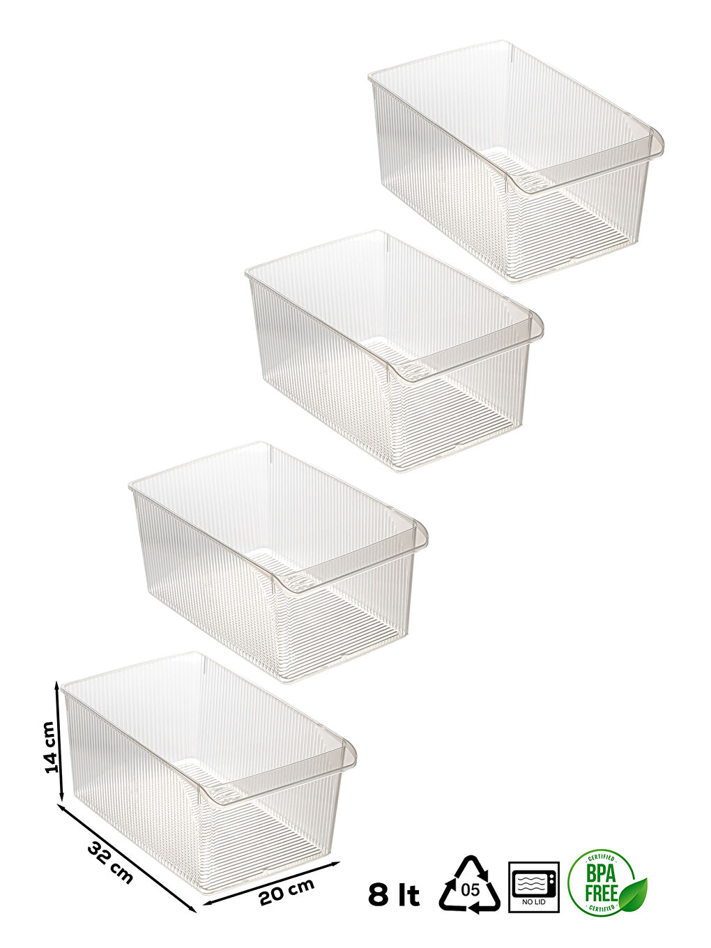 Beyaz 3185 4lü 8 Litre Dolap İçi ve Buzdolabı İçi Düzenleyici Banyo Mutfak Organizeri 20x32x14 cm-2