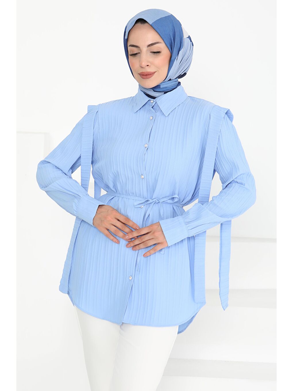 Omuz Bağlama Detaylı Tunik Bebe Mavi - 27195-2