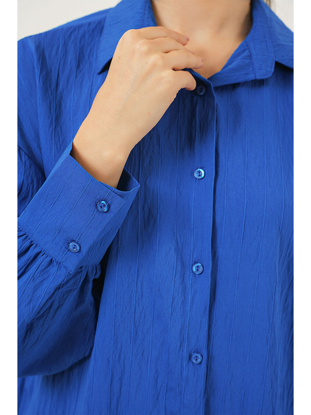 Mavi Kadın Çizgili Uzun Gömlek Tunik 5963 - Saks-4