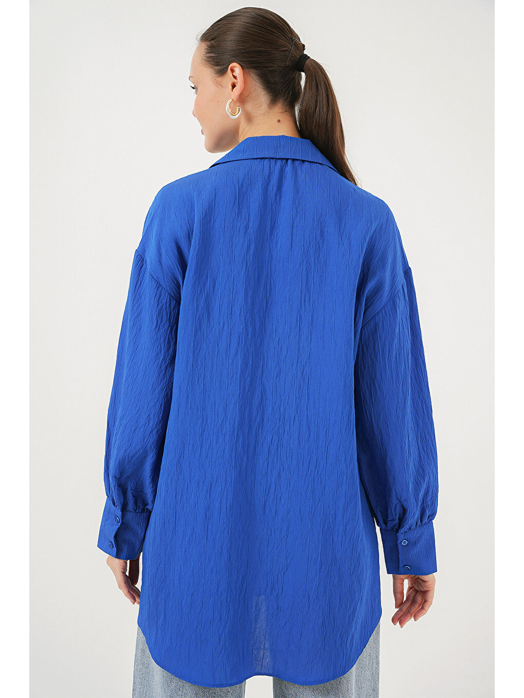 Mavi Kadın Çizgili Uzun Gömlek Tunik 5963 - Saks-5