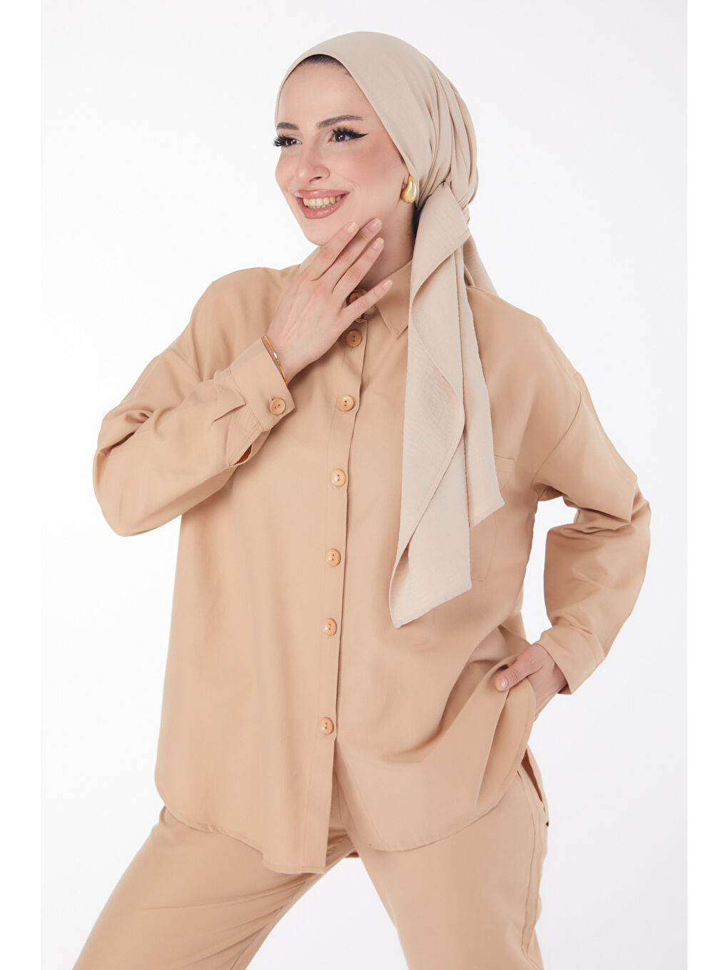Bej Tunık Pantolon İkili Takım Vizon - 27086-1