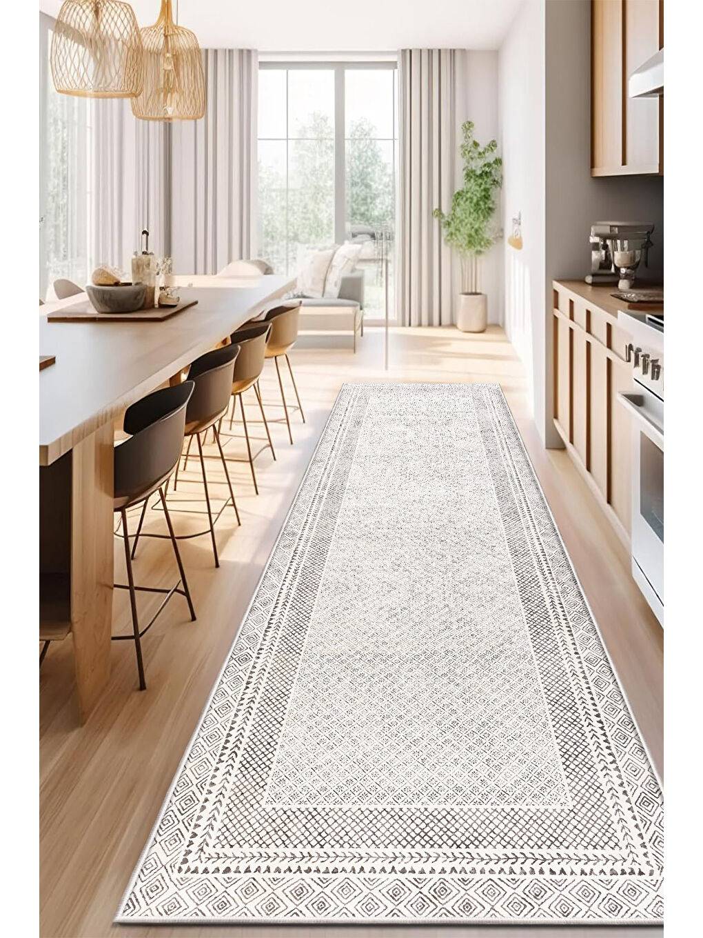 Bej Dekoratif Özel Tasarım Yıkanabilir İnce Kaymaz Tabanlı Modern Halı KECE FR32-4