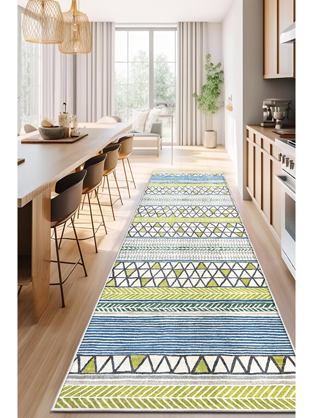 Sarı Dekoratif Özel Tasarım Yıkanabilir İnce Kaymaz Tabanlı Modern Halı KECE FR36-4