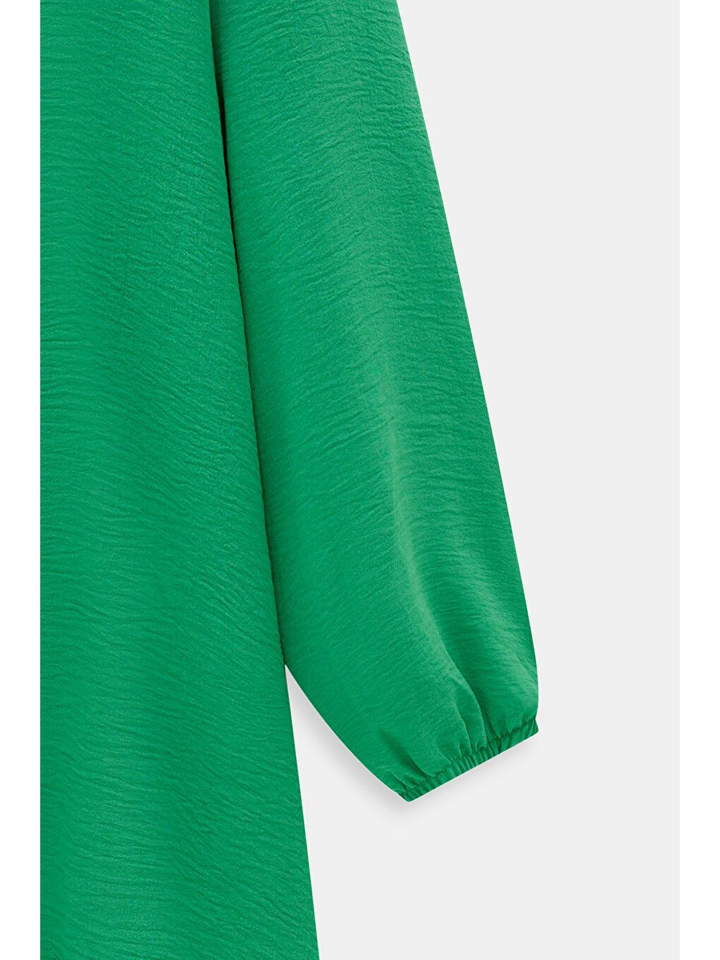 Yeşil Kadın Gömlek Yaka Ahşap Düğmeli Kolağzı Lastikli Aerobin Dokuma Tunik - Regular Fit-3