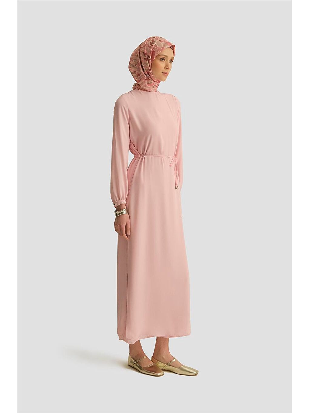 Pembe İp Kemerli Elbise 25Yt927 Rose-1
