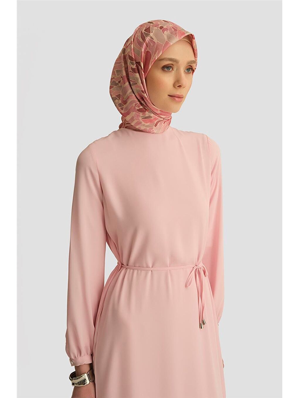 Pembe İp Kemerli Elbise 25Yt927 Rose-2