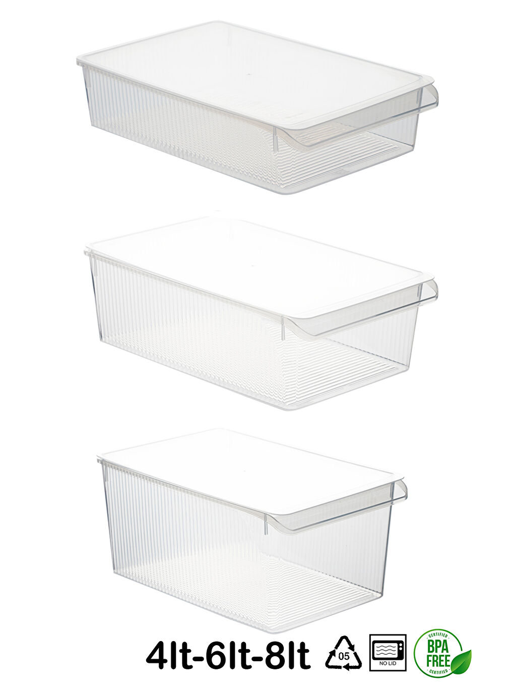 Renksiz 6 Adet Kapaklı Dolap İçi ve Buzdolabı İçi Düzenleyici Banyo Mutfak Organizeri 2şer adet 4-6-8 Litre-2