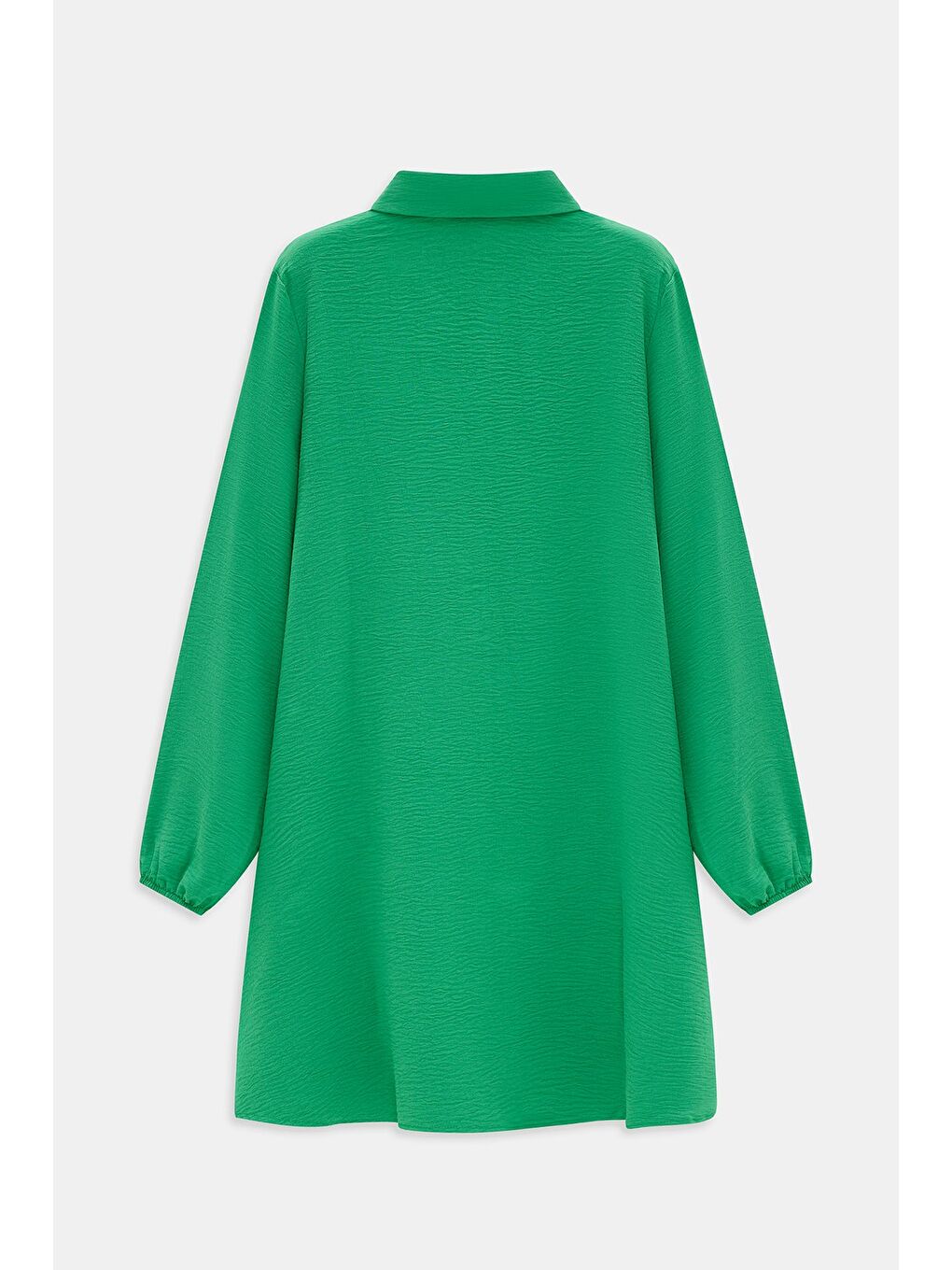 Yeşil Kadın Gömlek Yaka Ahşap Düğmeli Kolağzı Lastikli Aerobin Dokuma Tunik - Regular Fit-4