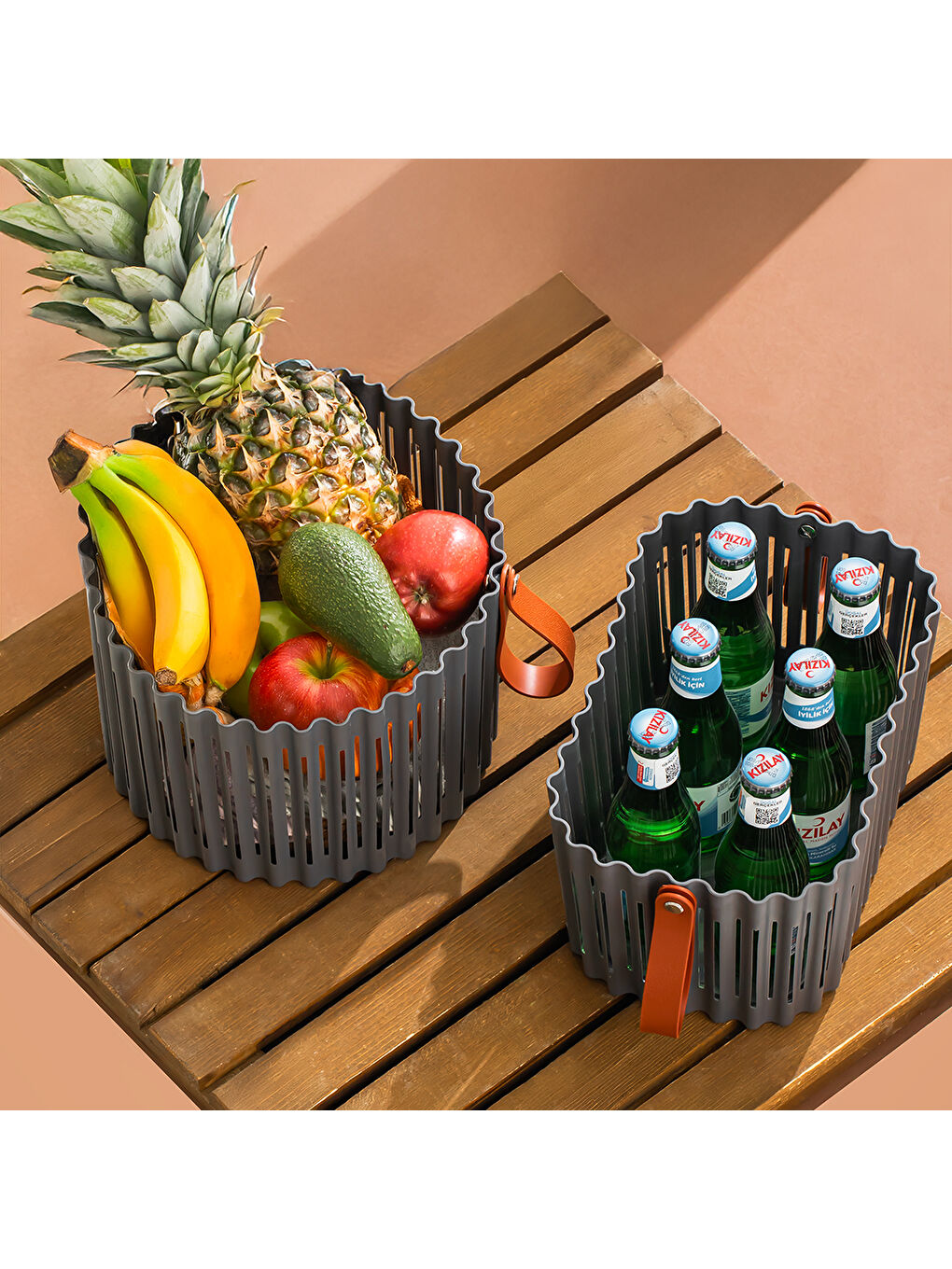 4314 Antrasit 3'lü Sepet Seti – Banyo Mutfak Organizeri, Tezgah Üstü ve Kirli Çamaşır Sepeti-3