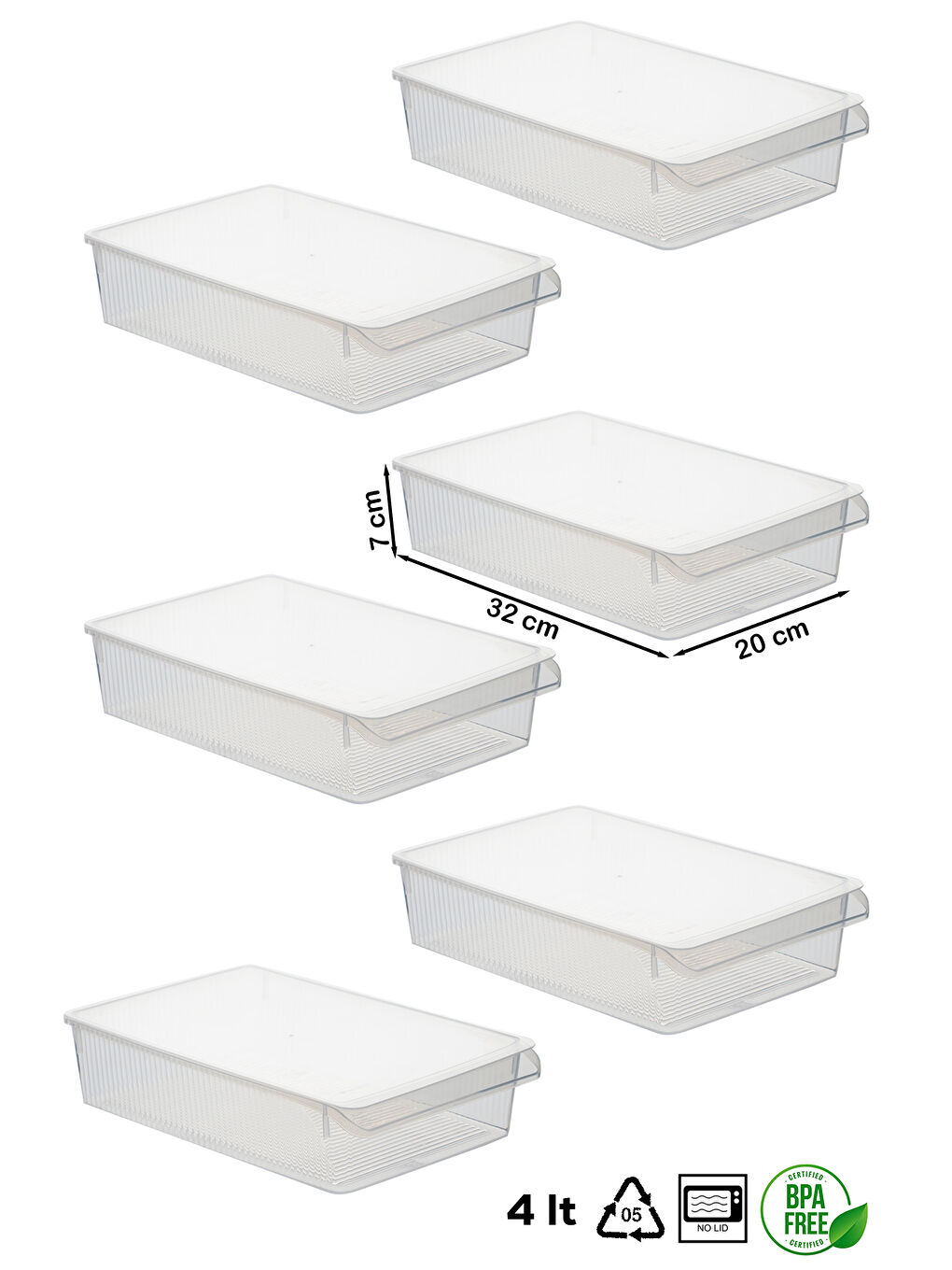 Renksiz 3183 6 Adet Kapaklı Dolap İçi ve Buzdolabı İçi Düzenleyici Banyo Mutfak Organizeri 4 Litre