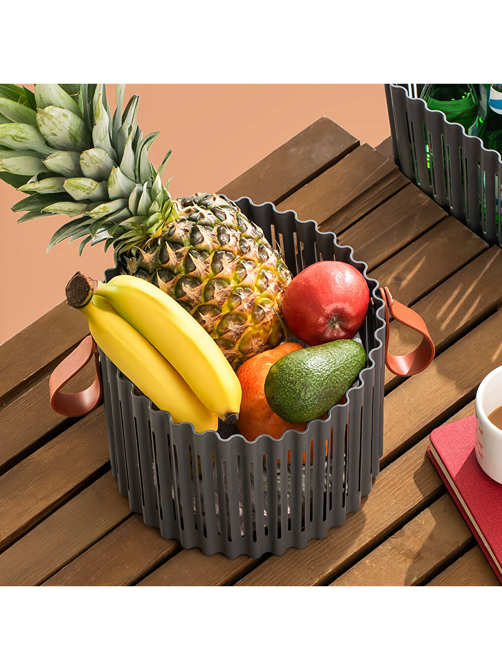 4314 Antrasit 3'lü Sepet Seti – Banyo Mutfak Organizeri, Tezgah Üstü ve Kirli Çamaşır Sepeti-4