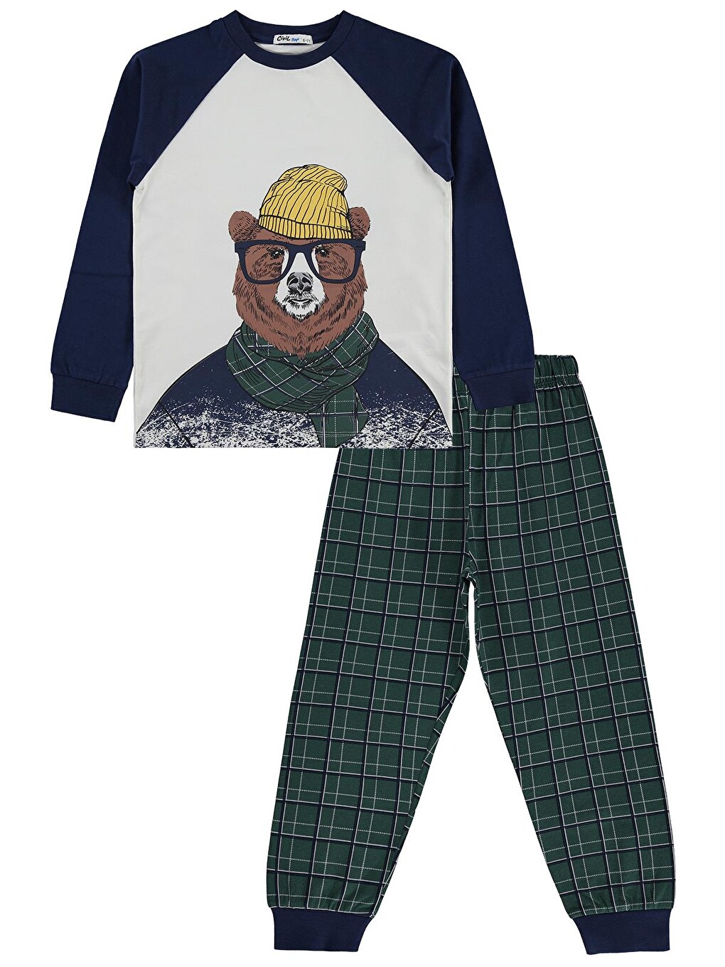 Boys Şapkalı Ayı 6-9 Yaş Pijama Takımı - Lacivert