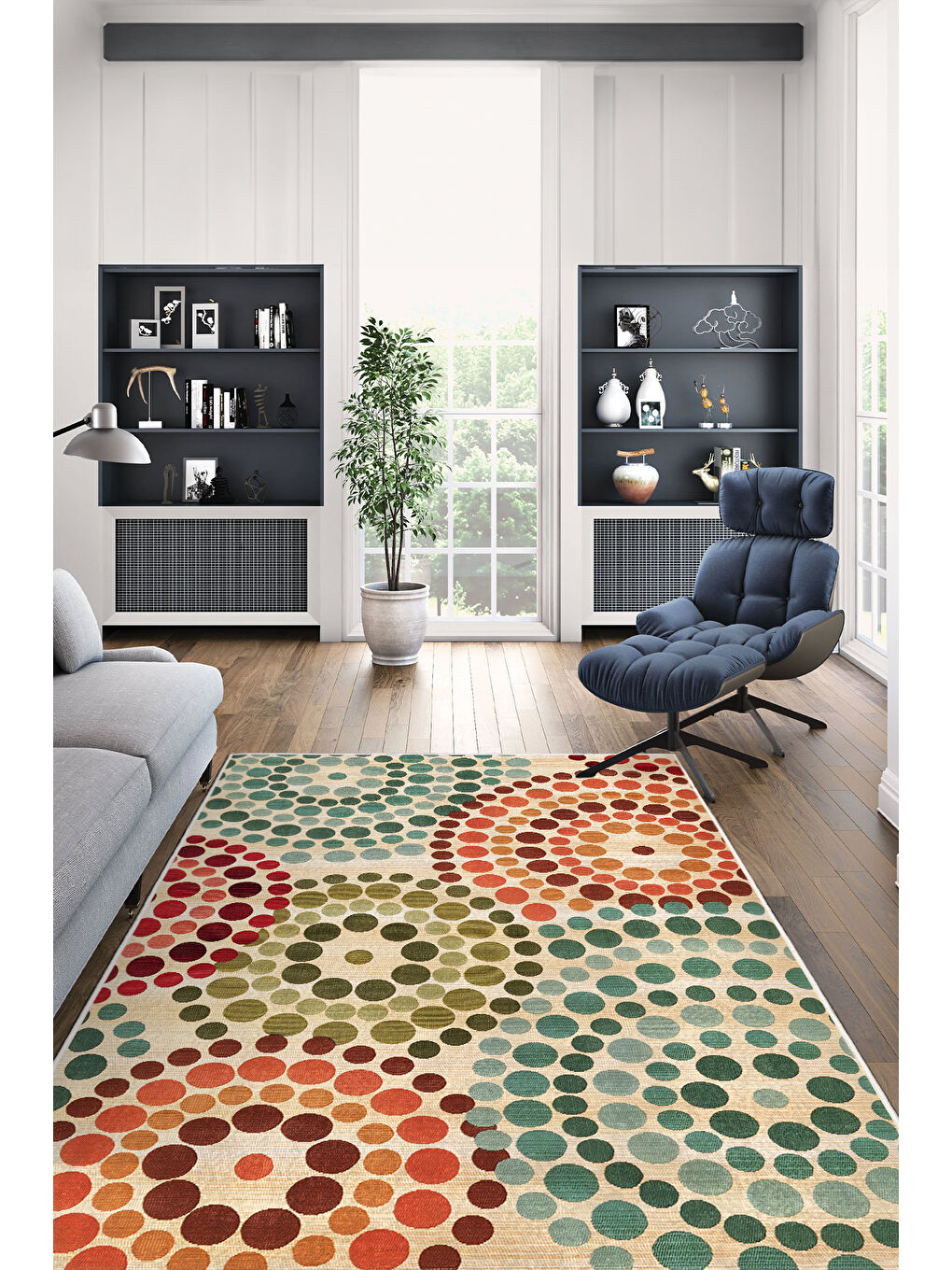 Yeşil Dekoratif Özel Tasarım Yıkanabilir İnce Kaymaz Tabanlı Modern Halı KECE FR30-2