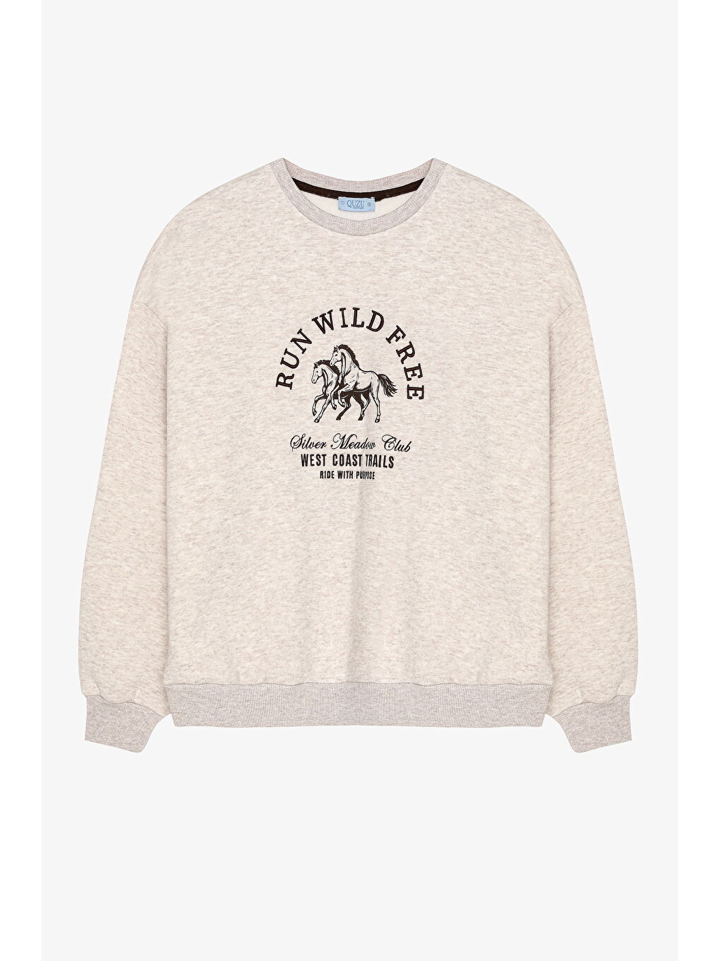 At Baskılı Yazı Nakışlı Oversize Sweatshirt Bej