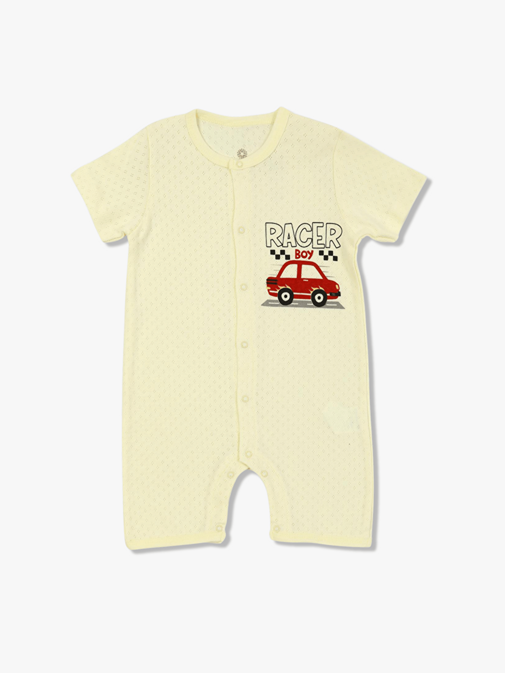 Sarı Bisiklet Yaka Baskılı Erkek Bebek Jakarlı Kısa Tulum-2