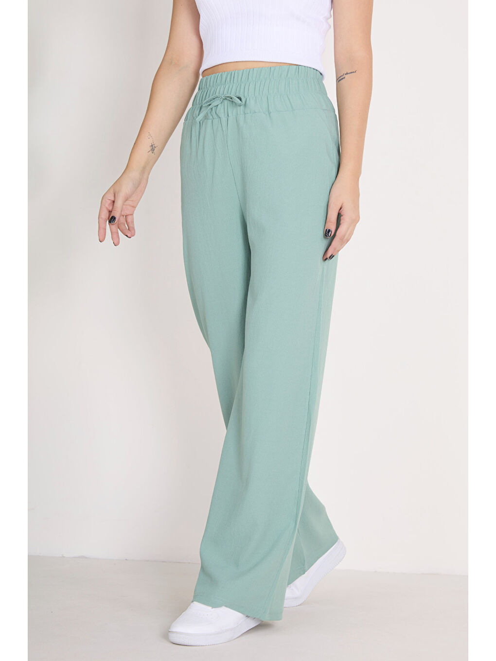 Yeşil Beli Lastikli Pantolon Mint - 27074-2