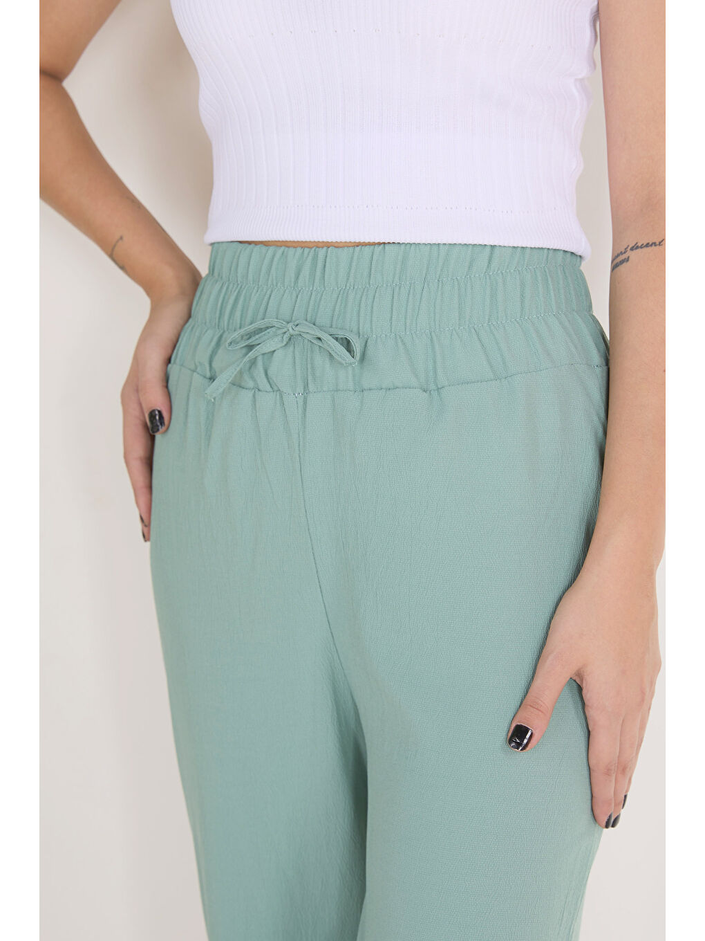 Yeşil Beli Lastikli Pantolon Mint - 27074-3