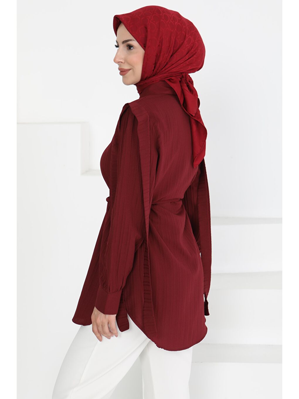Omuz Bağlama Detaylı Tunik Bordo - 27195-4