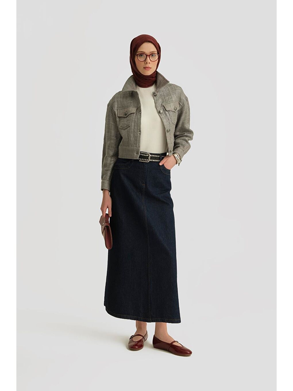 Örgü Detaylı Denim Etek 25Yd9122 Koyu Lacivert