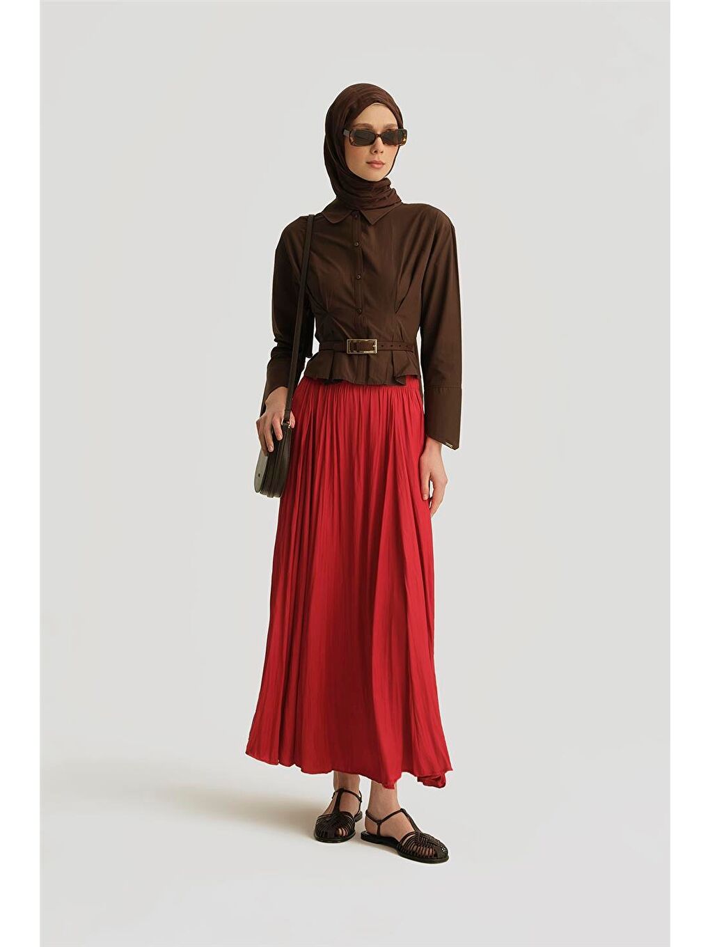 Kırışık Saten Etek 25Yh5601 Kırmızı-1