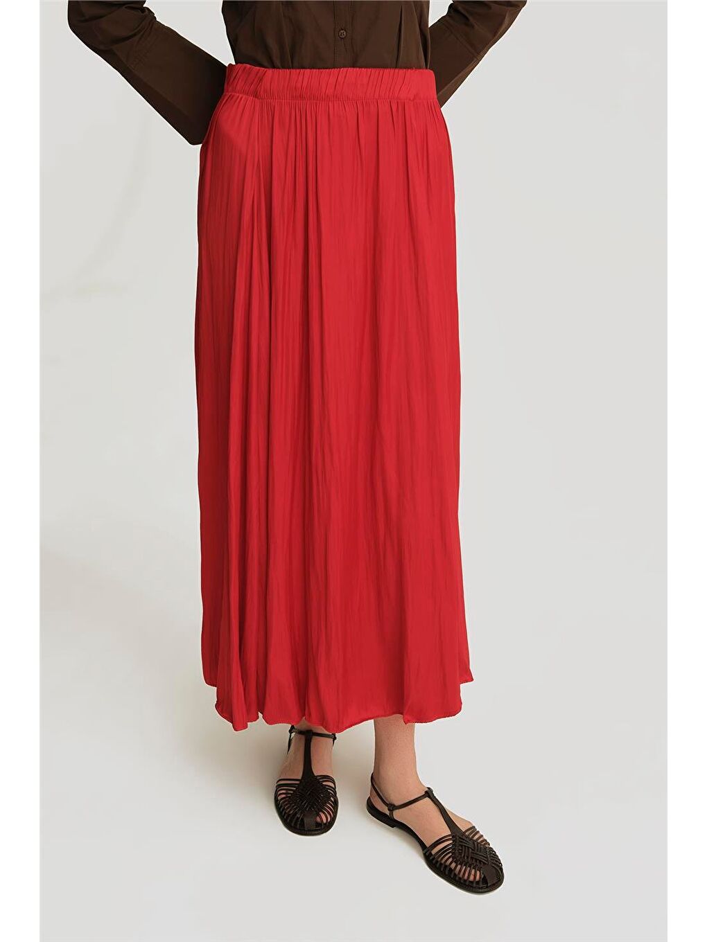 Kırışık Saten Etek 25Yh5601 Kırmızı-2