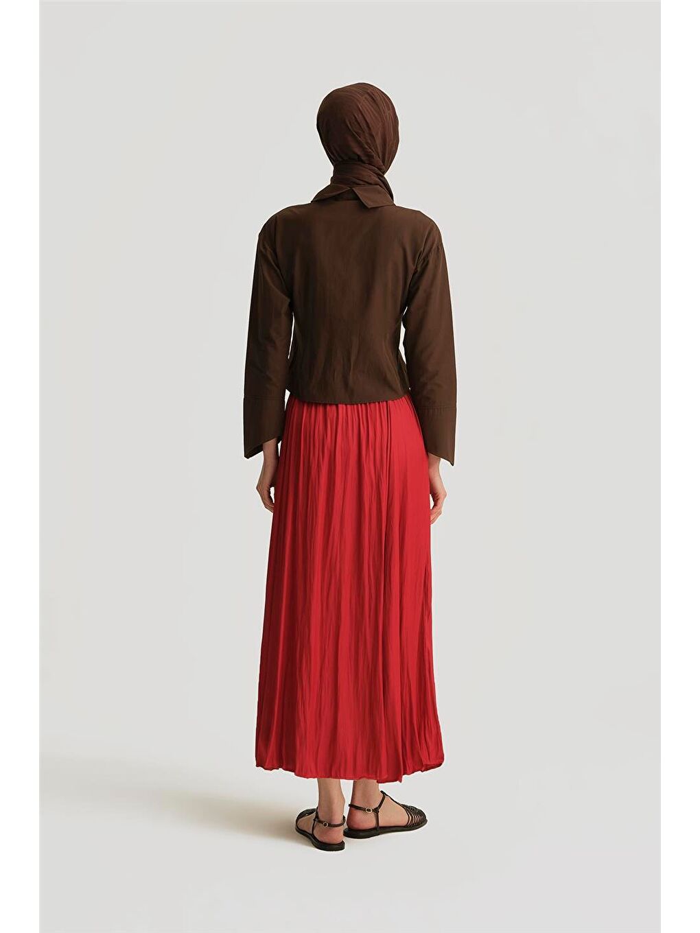 Kırışık Saten Etek 25Yh5601 Kırmızı-3